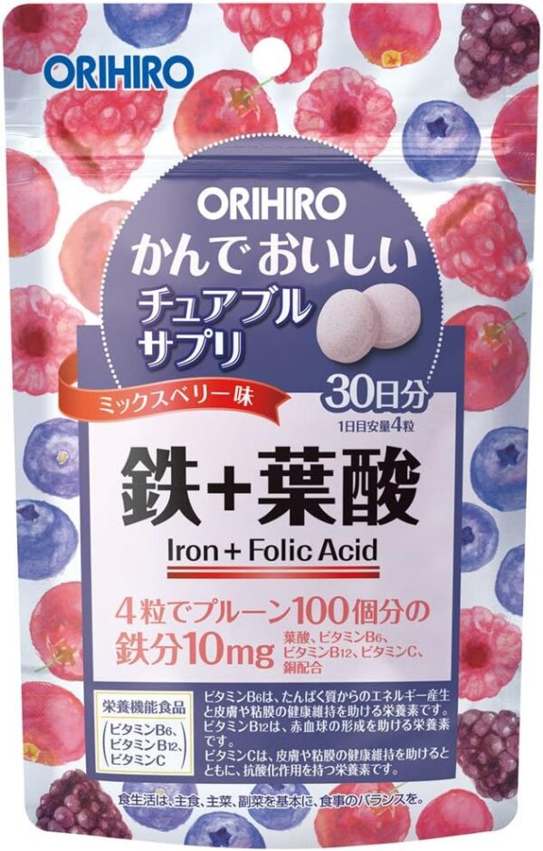 ORIHIRO Chewable Supplement Iron + Folic Acid, 120 Tablets
