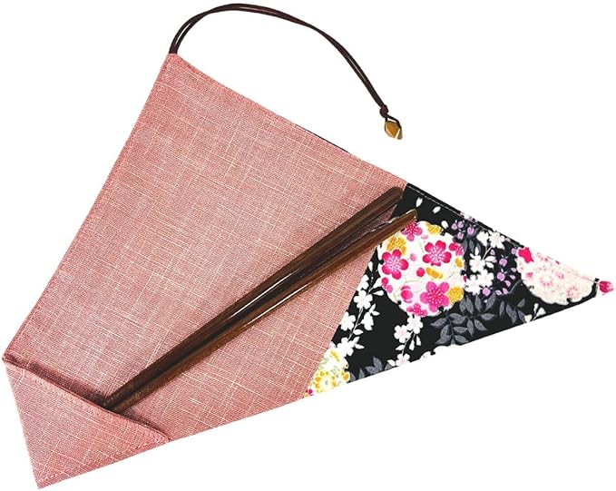 Handmade Workshop FUJITA Chopstick Case, Black Floral Pattern x Pink, Fabric, My Chopstick Holder, Handmade, Made in Japan, Japanese Goods, Chopstick Case, Japanese Accessories, Eco-Friendly Goods, Tool Case, Cutlery Case, Cutlery Bag