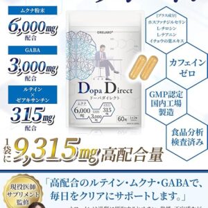 High Dopamine Formula (9315mg per bag) - Mucuna Pruriens, Lutein, Caffeine-Free, Phosphatidylserine, GABA, Ginkgo Biloba, DopaDirect, 30-Day Supply