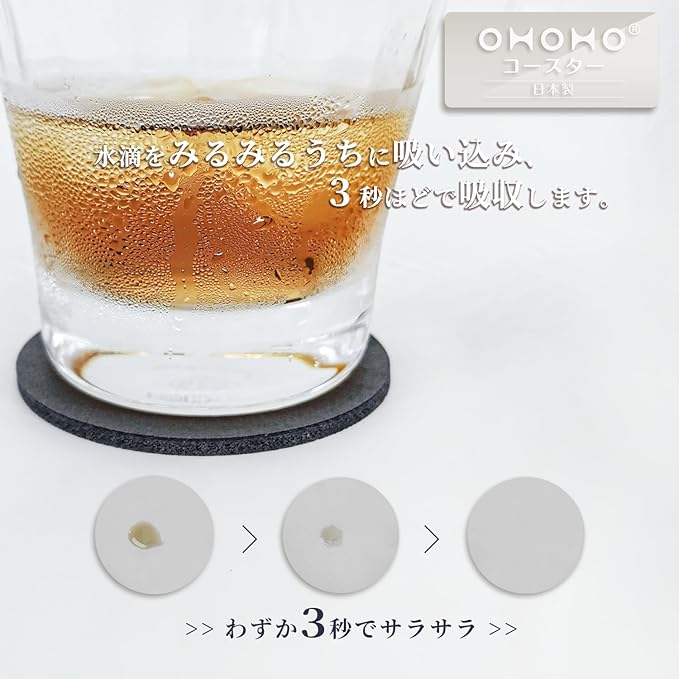 Diatomaceous Earth Coasters Made in Japan, Water Absorbing Coasters, Soft Round, Set of 2, Diameter 3.5 inches (9.0 cm), Antibacterial Silver Ion, Dark Gray - Image 3