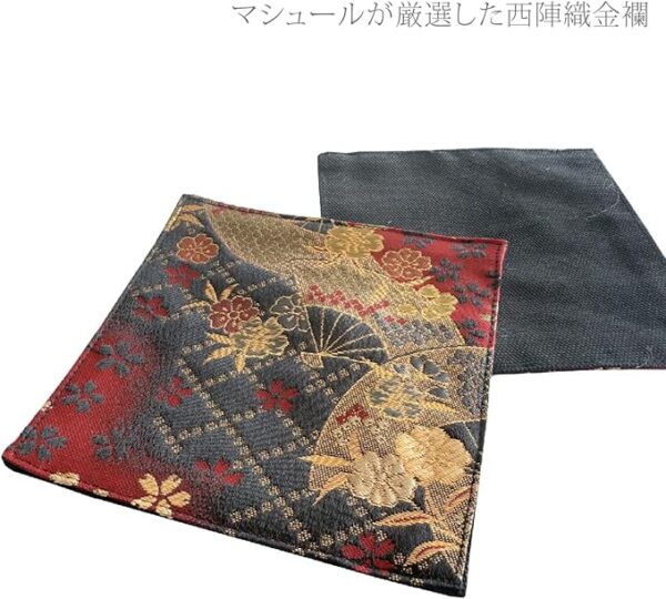 Golden Brocade Coaster [Mai Fan Black] Set of 2 Coasters Golden Brocade Nishijin Textile Japanese Pattern Kyoto Gold Orchid Black - Image 3