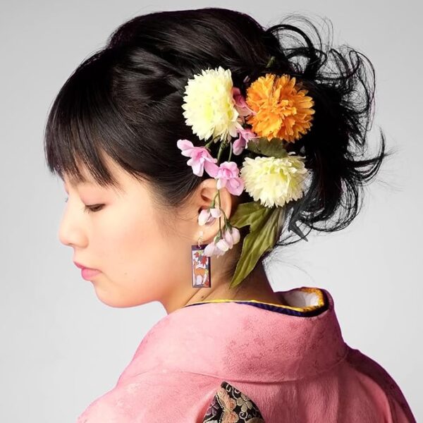 Daio Seisakusho Flower Card Earrings, Japanese Souvenir, Japanese Style, Stylish, Flower Card Goods, Made in Japan, Lucky Charm, Coming of Age Ceremony, Non-Hole Earrings - Image 5