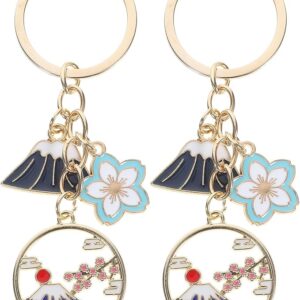 CALLARON Keychain Ring, Stylish, Set of 2, Cute, High School Students, Mt. Fuji Keychain, Pendant, Cherry Blossom, Amulet, Key Ring, Car, Bag, Gift, As shown