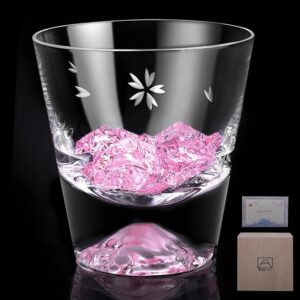 Mt. Fuji Glass, Rock Glass, Cherry Blossom Cutter, Luxury, Artisan Handmade, Paulownia Box, Japanese Sake, Beer, Whiskey Glass, Stylish, Celebration, Wedding Gift, 60th Birthday Gift, Gift, Popular,