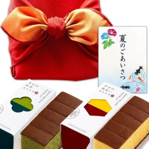 Nagasaki Shinsendo SGY5 Snacks, Japanese Sweets Gift, Castella, Half Size, Set of 2, Akane, Red, Furoshiki, Summer Gift, Food, Gourmet