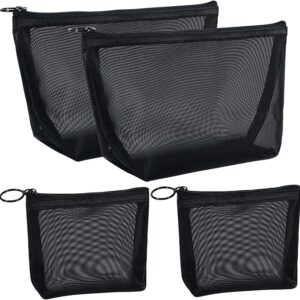 besharppin 4-Pack Mesh Makeup Pouch, Nylon Makeup Pouch, Cosmetic Storage Trinket Storage for Business Trips, Travel (Black)