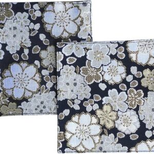 Gold Brocade Coaster [Cherry Blossom Dzukushi Black] Set of 2 Coasters, Gold Brocade, Nishijin Textile, Japanese Pattern, Japanese Style, Kyoto, Gold Orchid, Black, Black