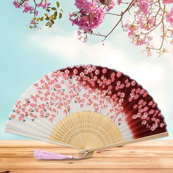 Boshiho Japanese-Style Folding Fan, Stylish, Pure Silk, Dance, Floral Pattern, Butterflies, Bamboo Craft, Cherry Blossom Pattern, Fan Pouch, Accessory for Japanese Attire, Elegant, Vibrant, Beautiful - Image 2