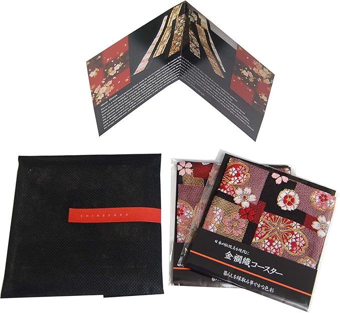 Gift Ready, Non-woven Bag Included, English Product Introduction (English Language Not Guaranteed) Japanese Style Brocade Woven Kimono Coasters Set of 2 (Benizakura, Benizakura)