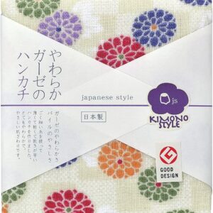 Nichisen Shoko JS4110 Handkerchief, Japanese Style, Kimono Style, Komon Chrysanthemum, Made in Japan