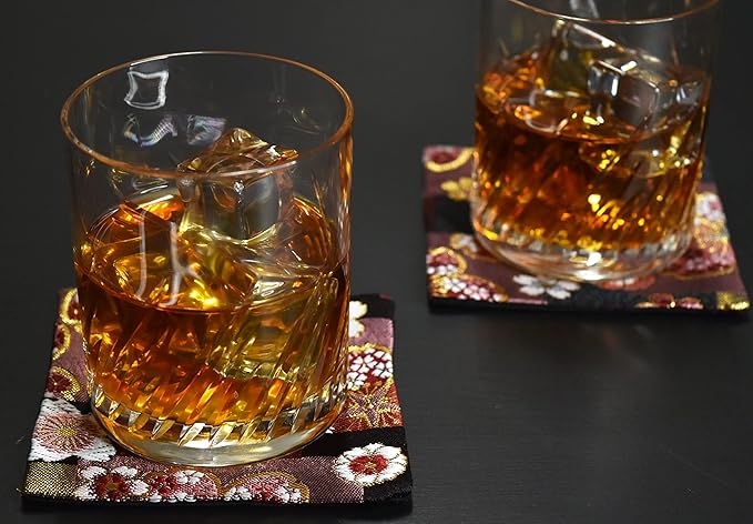 Gift Ready, Non-woven Bag Included, English Product Introduction (English Language Not Guaranteed) Japanese Style Brocade Woven Kimono Coasters Set of 2 (Benizakura, Benizakura) - Image 2