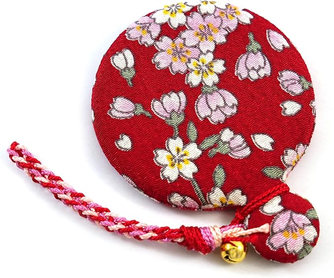 Flower Crepe Compact Mirror, Round Mirror, Japanese Pattern, Kimono Crepe