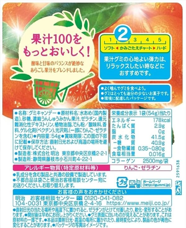 Meiji Fruit Juice Gummy Unshu Mandarin Orange - Image 2
