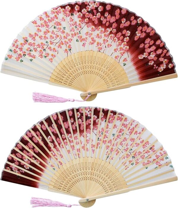 Boshiho Japanese-Style Folding Fan, Stylish, Pure Silk, Dance, Floral Pattern, Butterflies, Bamboo Craft, Cherry Blossom Pattern, Fan Pouch, Accessory for Japanese Attire, Elegant, Vibrant, Beautiful - Image 4