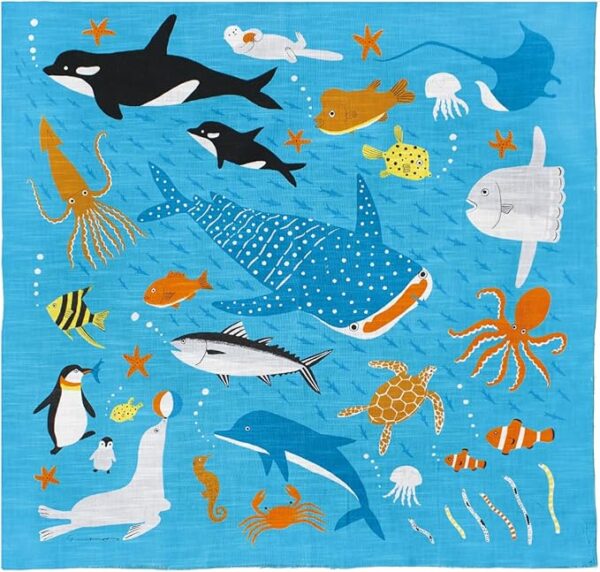 Yamamoto Jin Shoten Yoko Matsumoto Handkerchief Aquarium [1945] Inbound Souvenir Made in Japan