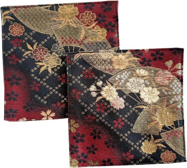 Golden Brocade Coaster [Mai Fan Black] Set of 2 Coasters Golden Brocade Nishijin Textile Japanese Pattern Kyoto Gold Orchid Black