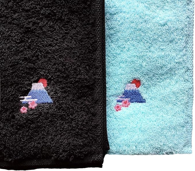 Kyoisu Imabari Embroidered Handkerchief, Approx. 9.8 x 9.8 inches (25 x 25 cm), Hand Towel, Wash, Mini, Cotton, Walnut, Mt. Fuji, Black - Image 3