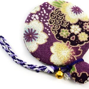 Flower Crepe Compact Mirror, Round Mirror, Japanese Pattern, Kimono Crepe (Purple)