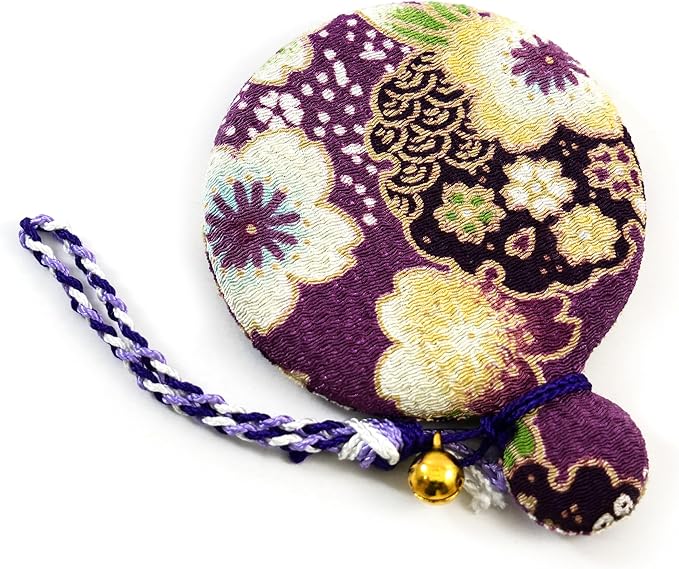 Flower Crepe Compact Mirror, Round Mirror, Japanese Pattern, Kimono Crepe (Purple)
