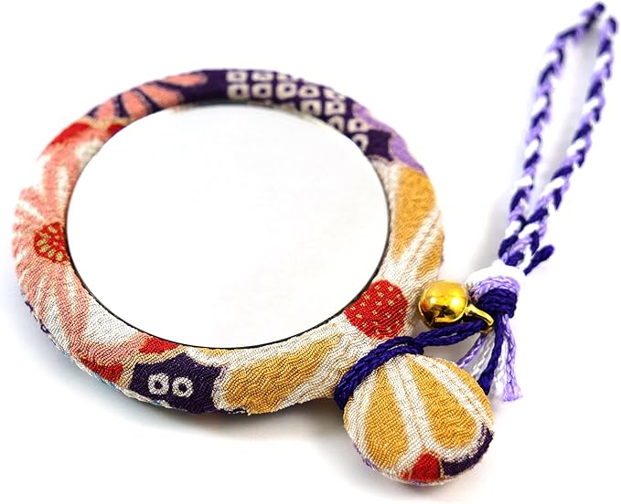 Flower Crepe Compact Mirror, Round Mirror, Japanese Pattern, Kimono Crepe (Muve Color) - Image 2
