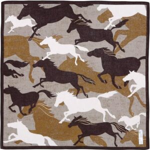 Yamamoto Hitoto Shoten Shofu Handkerchief, Horse Cha, 1540-A, Made in Japan, Japanese Pattern, Inbound Souvenir