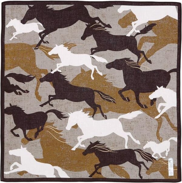 Yamamoto Hitoto Shoten Shofu Handkerchief, Horse Cha, 1540-A, Made in Japan, Japanese Pattern, Inbound Souvenir