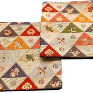 Set of 2 Japanese-style Brocade Kimono Coasters (Treasures)