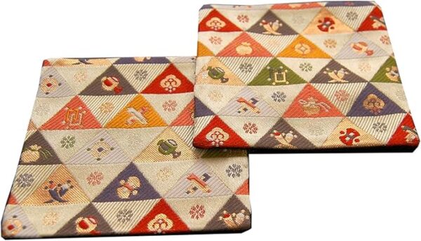 Set of 2 Japanese-style Brocade Kimono Coasters (Treasures)