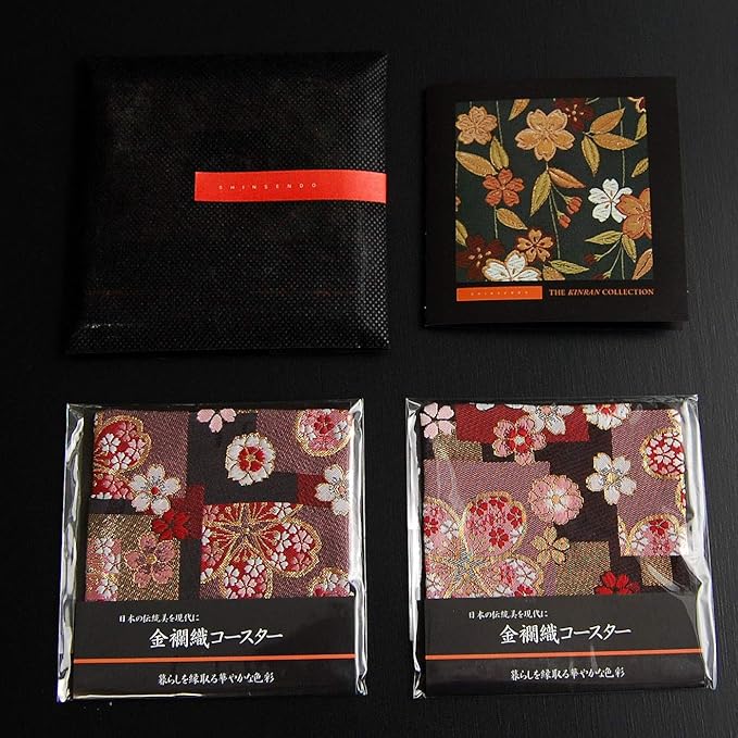 Gift Ready, Non-woven Bag Included, English Product Introduction (English Language Not Guaranteed) Japanese Style Brocade Woven Kimono Coasters Set of 2 (Benizakura, Benizakura) - Image 5