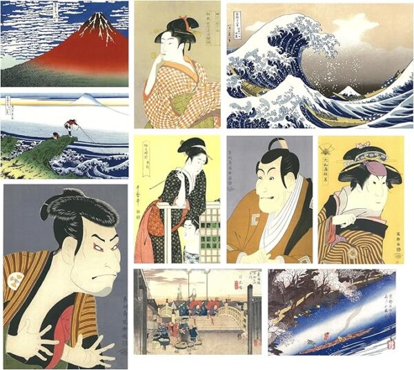 Set of 30 Ukiyo-e Postcards, 10 Patterns (10 Patterns x 3), Katsushika Hokusai, Utagawa Hiroshige, Toshusai Sharaku, Kitagawa Utamaro, Nihonga Museum, Picture Postcards, Japanese Style, Edo Retro Art,
