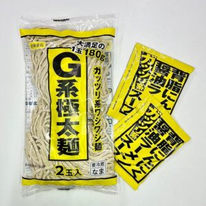 Iwasaki Foods Industry G Series Ramen 2 Meals Set [Noodles + Soup] (G-type Thick Noodles x 1 Bag + Back Fat Garlic Soy Oil Ramen Soup x 2 Bags) Jiro Style