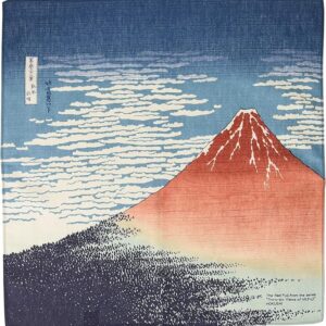 Maruzen Japanese Cotton Furoshiki (Wrapping Cloth) Hokusai Red Fuji, 50x50cm, No.101