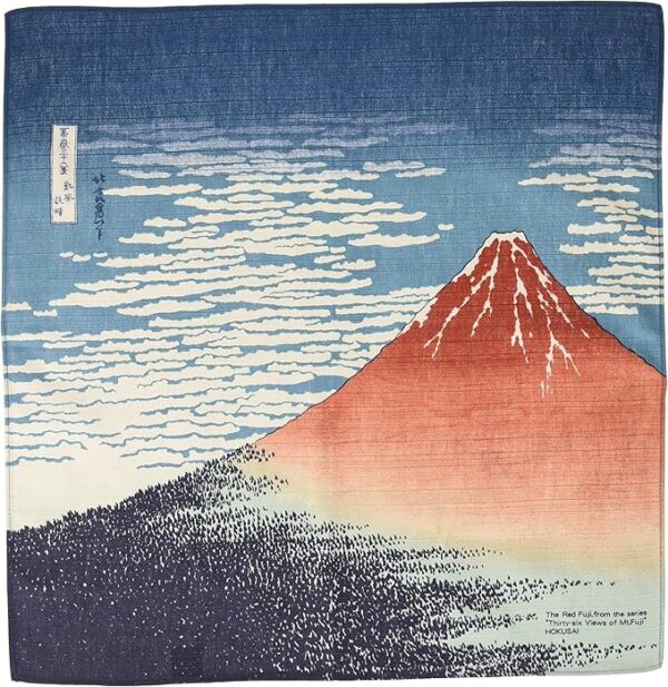 Maruzen Japanese Cotton Furoshiki (Wrapping Cloth) Hokusai Red Fuji, 50x50cm, No.101