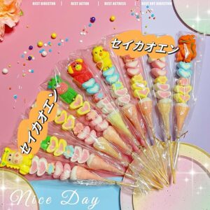 Seikaoen Cute Marshmallow Individual Packaging Skewers, Asmr, Sweets, Christmas Gummies, Overseas Assortment, Marshmallow Gumi, Assorted Sweets, Random Set (Set of 6)